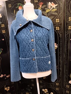Blue Willi's Quilted Knit-Trim Jacket - Blue